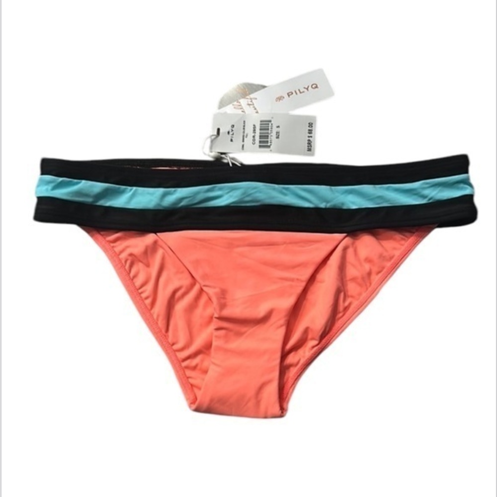 PILYQ Banded color block full back bikini swim bottom size small